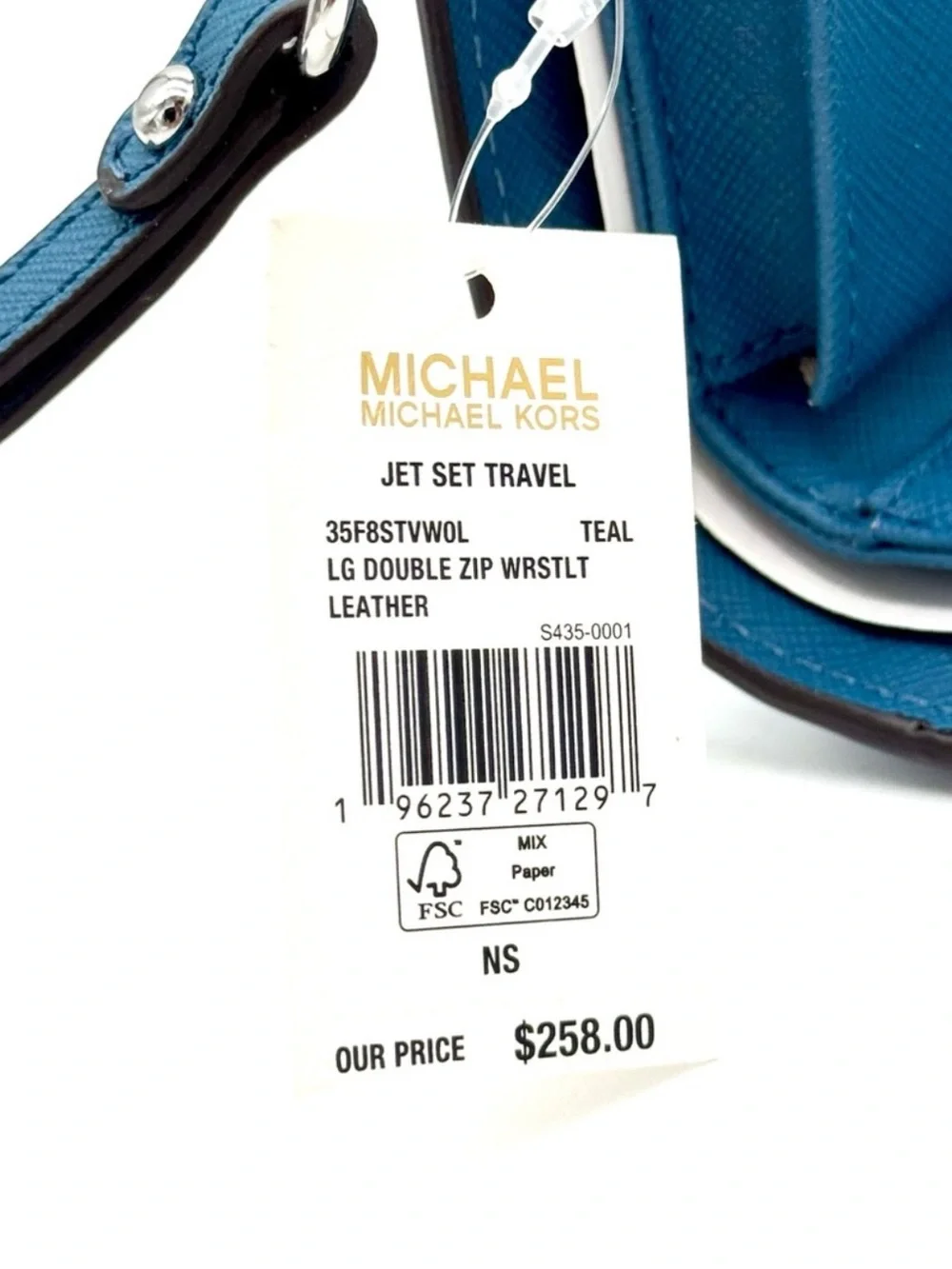 Michael Kors Large Jet Set Travel Logo Double Zip Wallet Teal